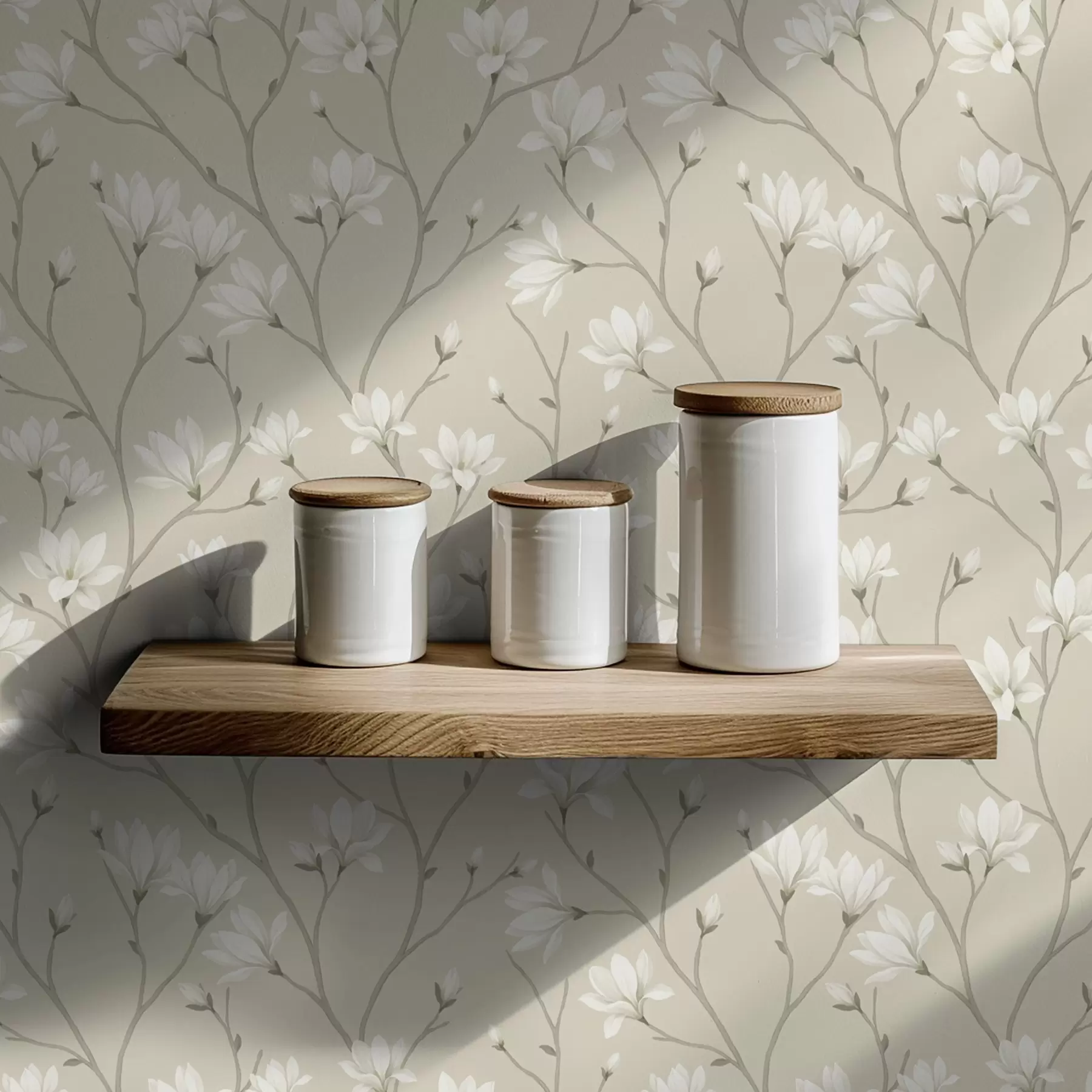 wall murals Светле магнолије на витким беж гранама a00890