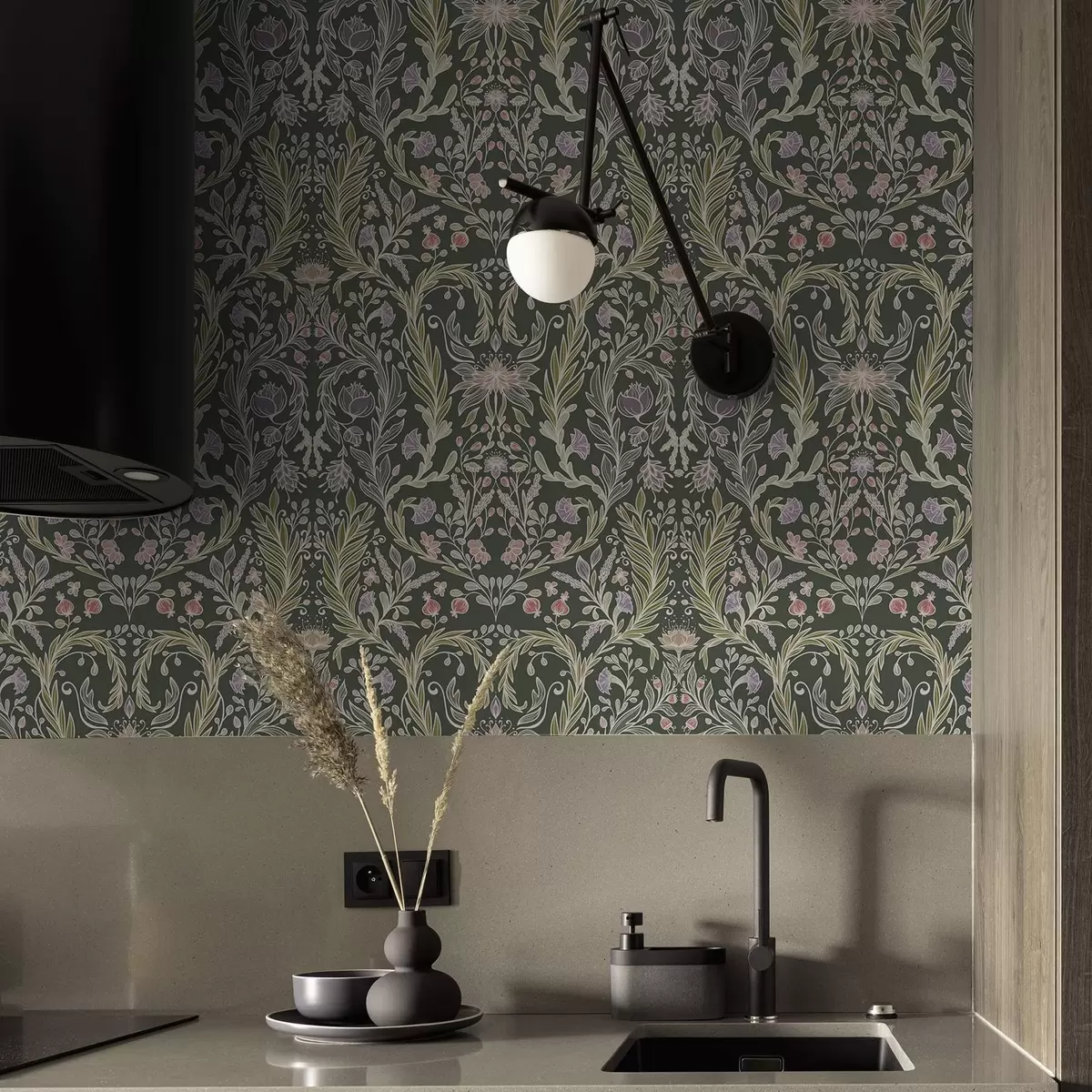 Позадина Симетрични цветни орнамент на тамнозеленој позадини a00928