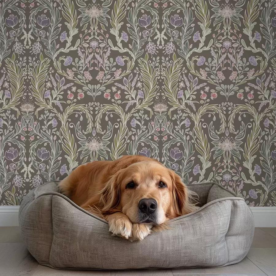 wall murals Симетрични цветови и листови на смеђе-сивој позадини a00928v2