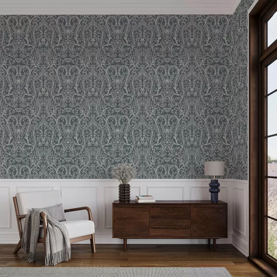 wall murals Линеарни цветни орнамент на плавичасто-сивој позадини a00929v1