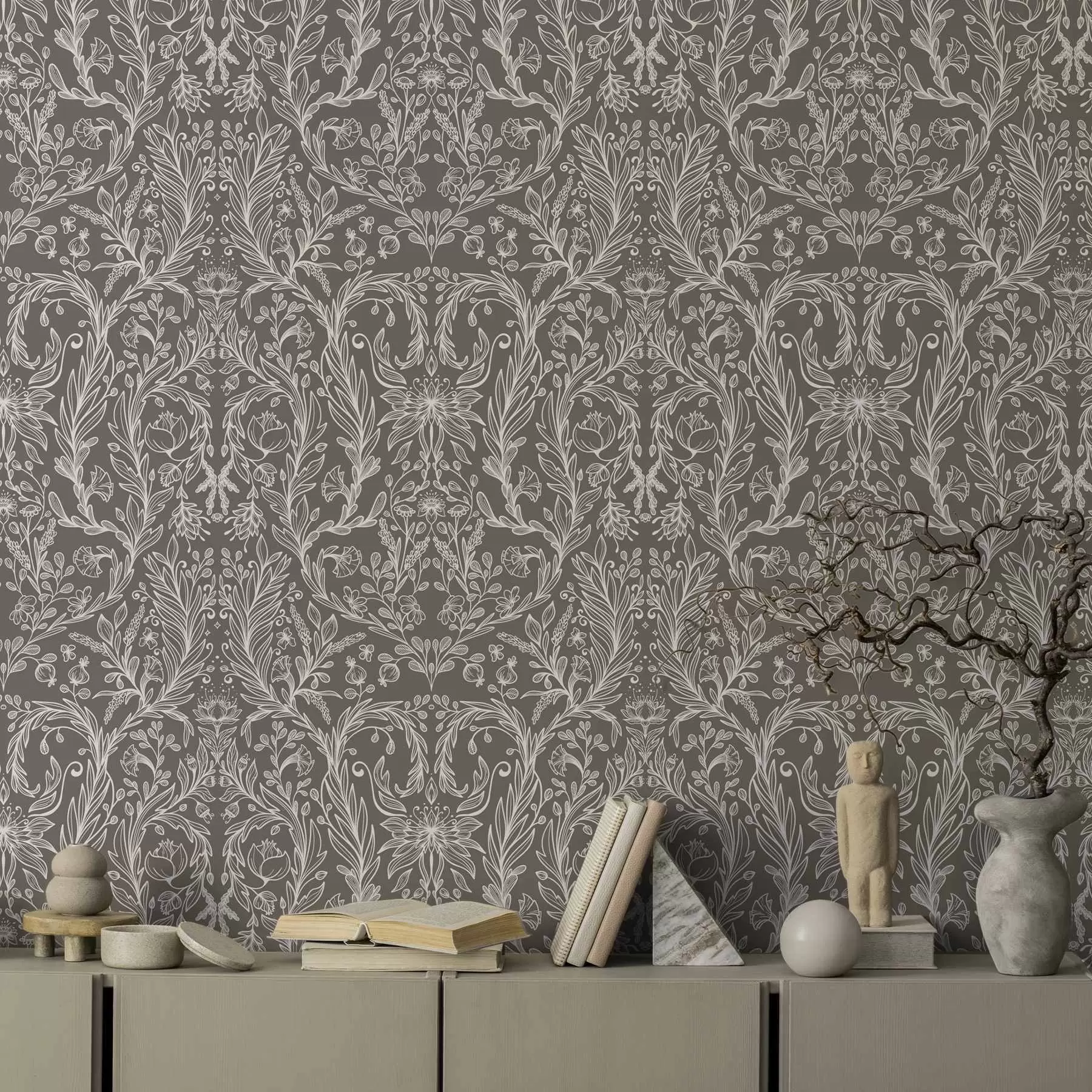 wall murals Монохроматски ботанички узорак на топлој смеђој боји a00929v2