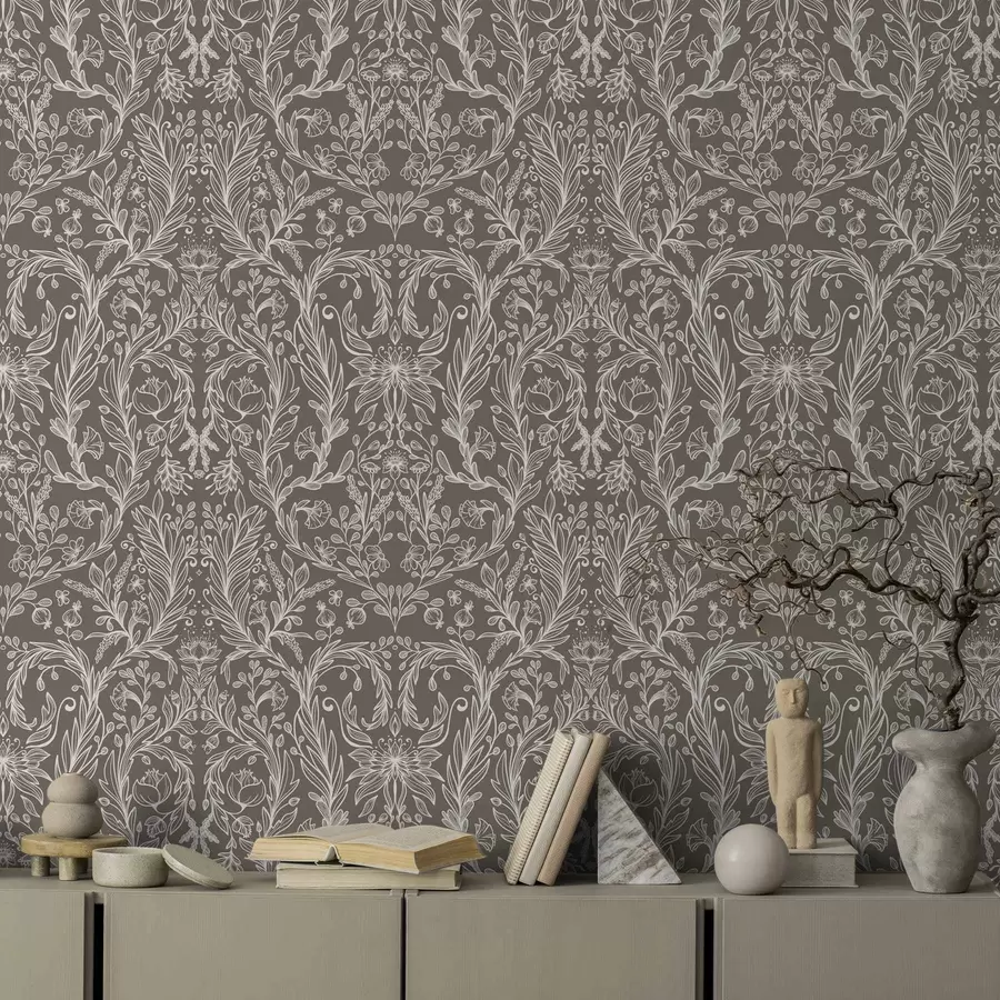 wall murals Монохроматски ботанички узорак на топлој смеђој боји a00929v2