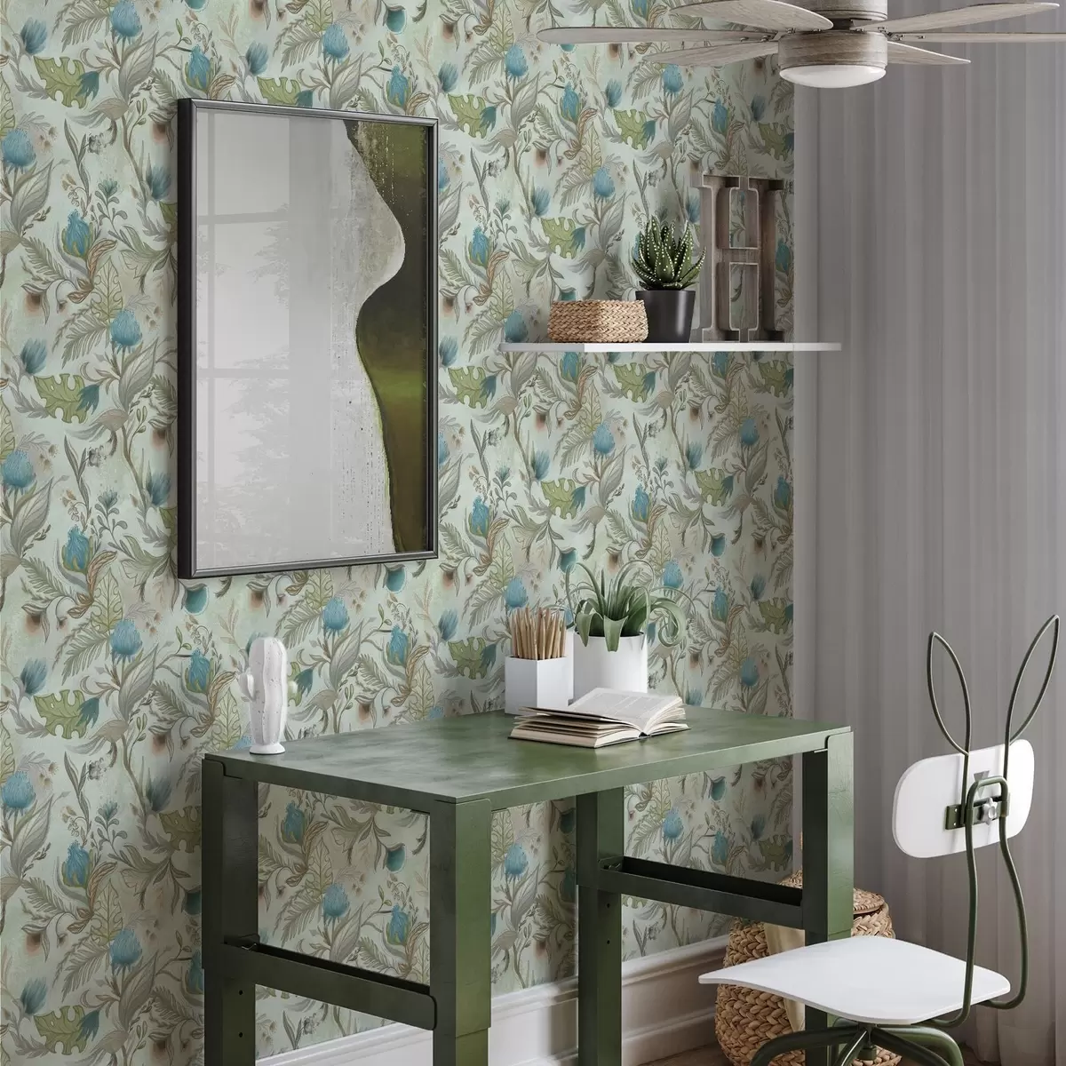 Позадина Плаво цвеће и зеленило на нежној позадини боје менте a00930v1