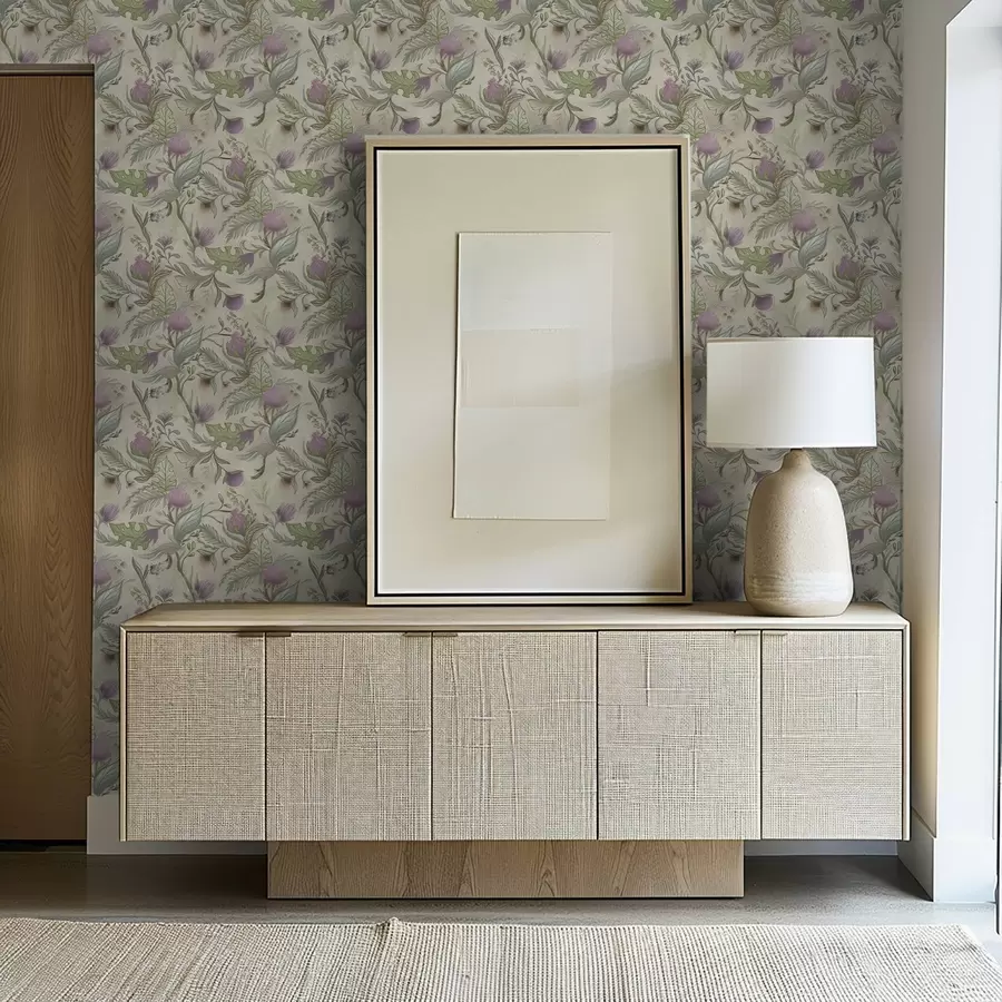 wall murals Пупољци јоргована и нежно зеленило на кремастој позадини a00930v2