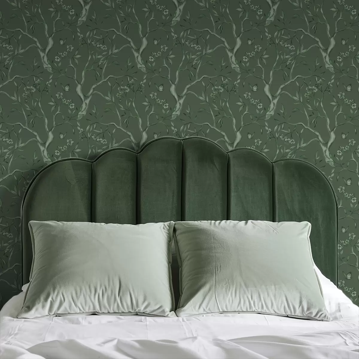 Позадина Зелене цветне гране са лептирима на дубокој позадини a00951v3