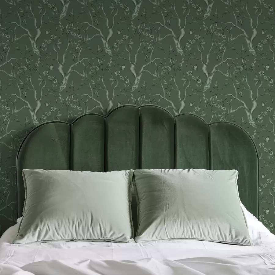 wall murals Зелене цветне гране са лептирима на дубокој позадини a00951v3