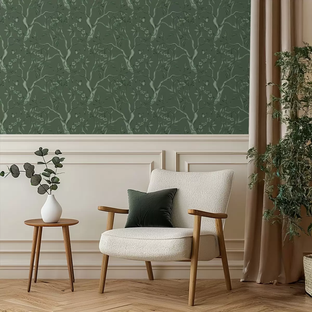 Позадина Зелене цветне гране са лептирима на дубокој позадини a00951v3