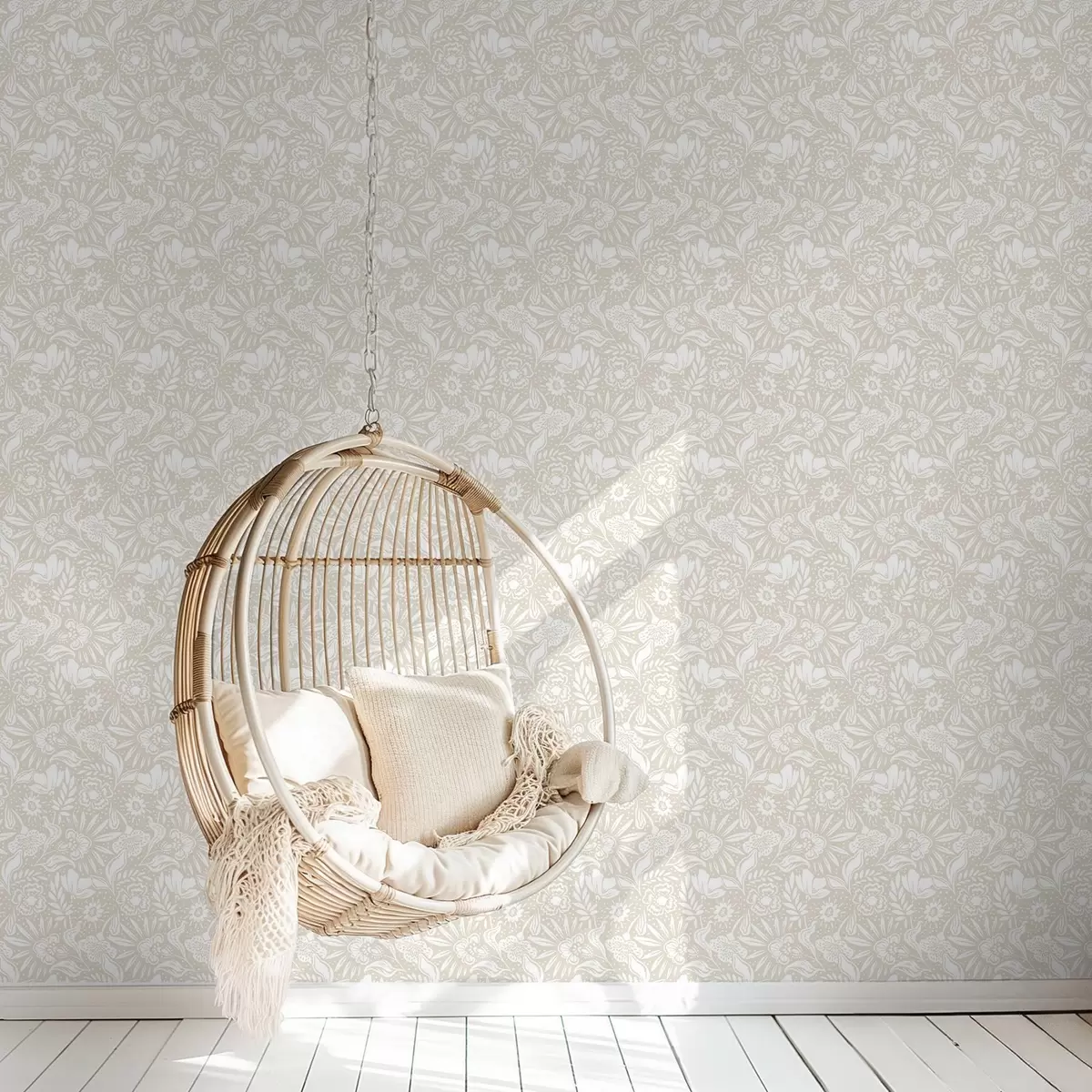 Позадина Бели линеарни цветни орнамент на беж позадини a00956