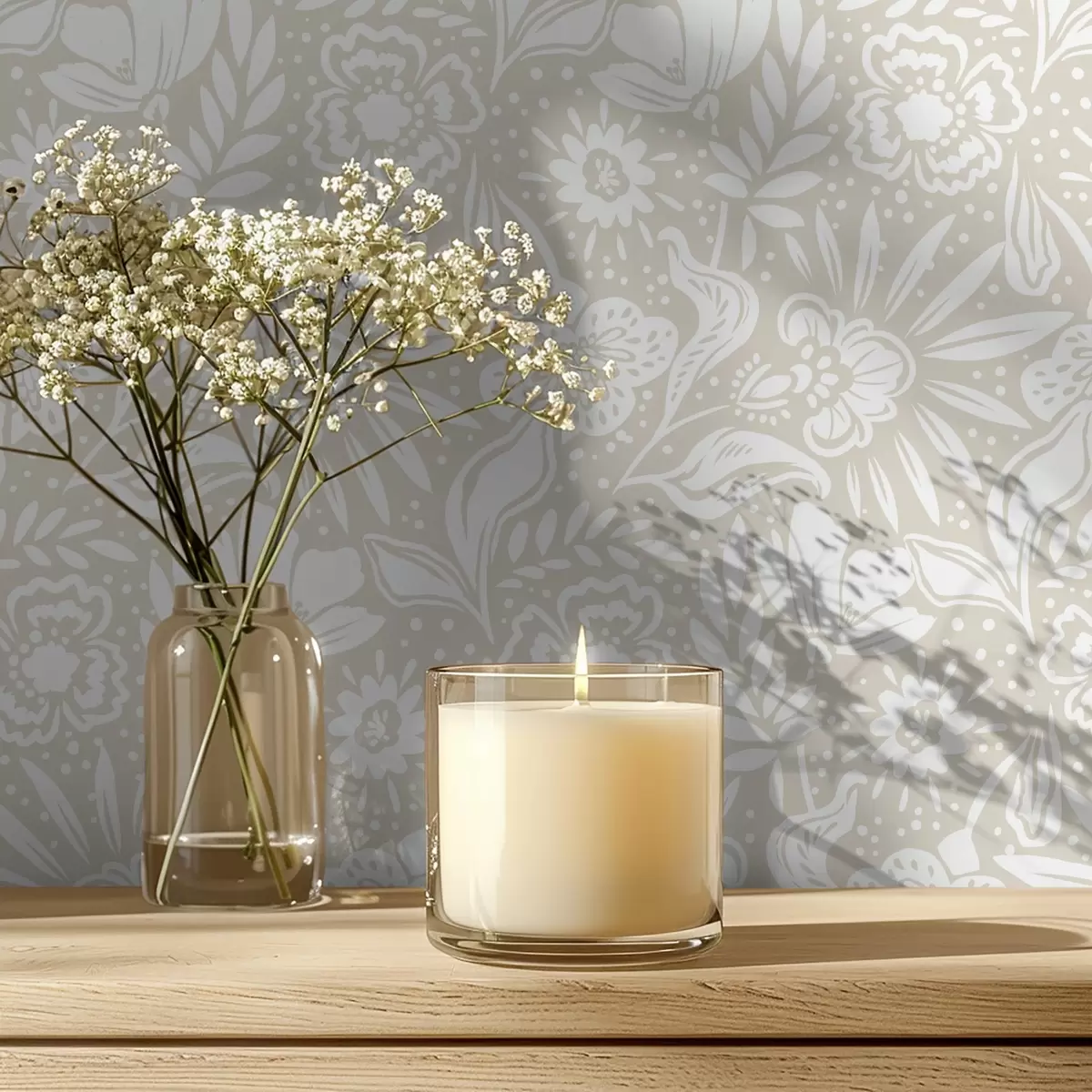 Позадина Бели линеарни цветни орнамент на беж позадини a00956