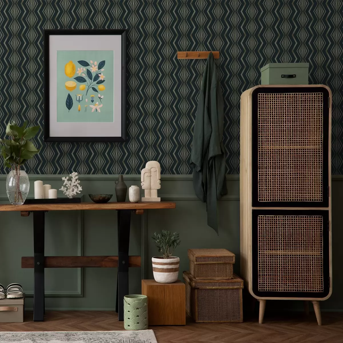 Позадина Тамнозелени дијамантски геометријски узорак a00973v1