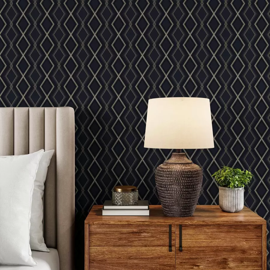 wall murals Тамноплава дијамантска мрежа са танким светлим линијама a00975