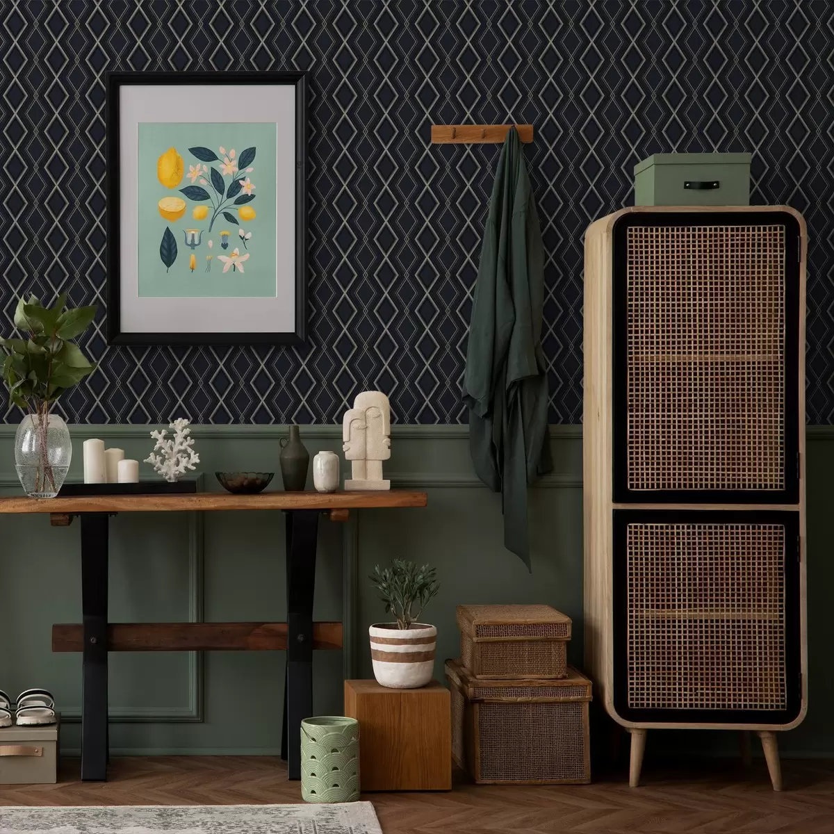 Позадина Тамноплава дијамантска мрежа са танким светлим линијама a00975