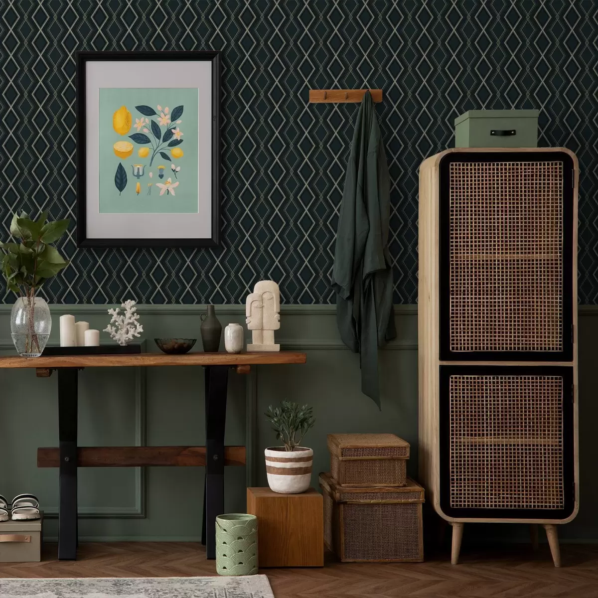 Позадина Тамнозелена позадина са понављајућом дијамантском мрежом a00975v1