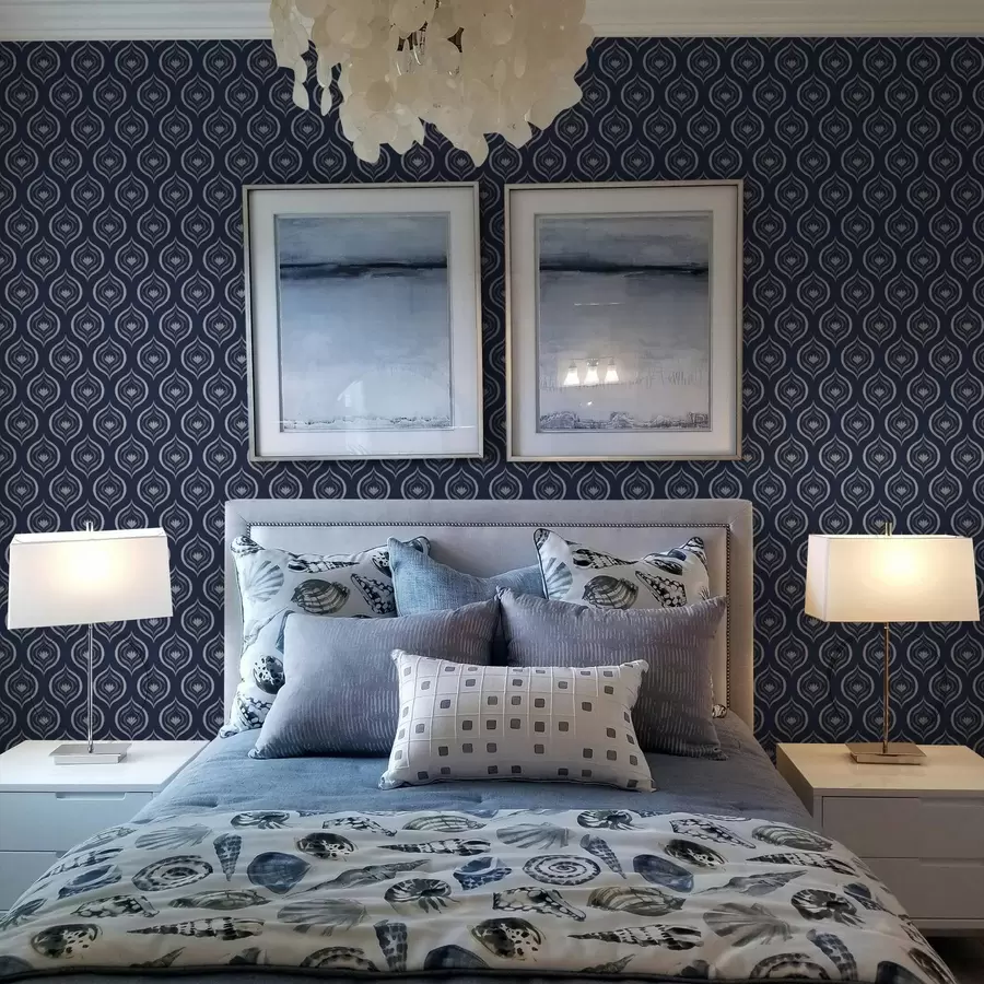 wall murals Контрастни мотиви капљица са цветом на тамноплавој позадини a00977v1