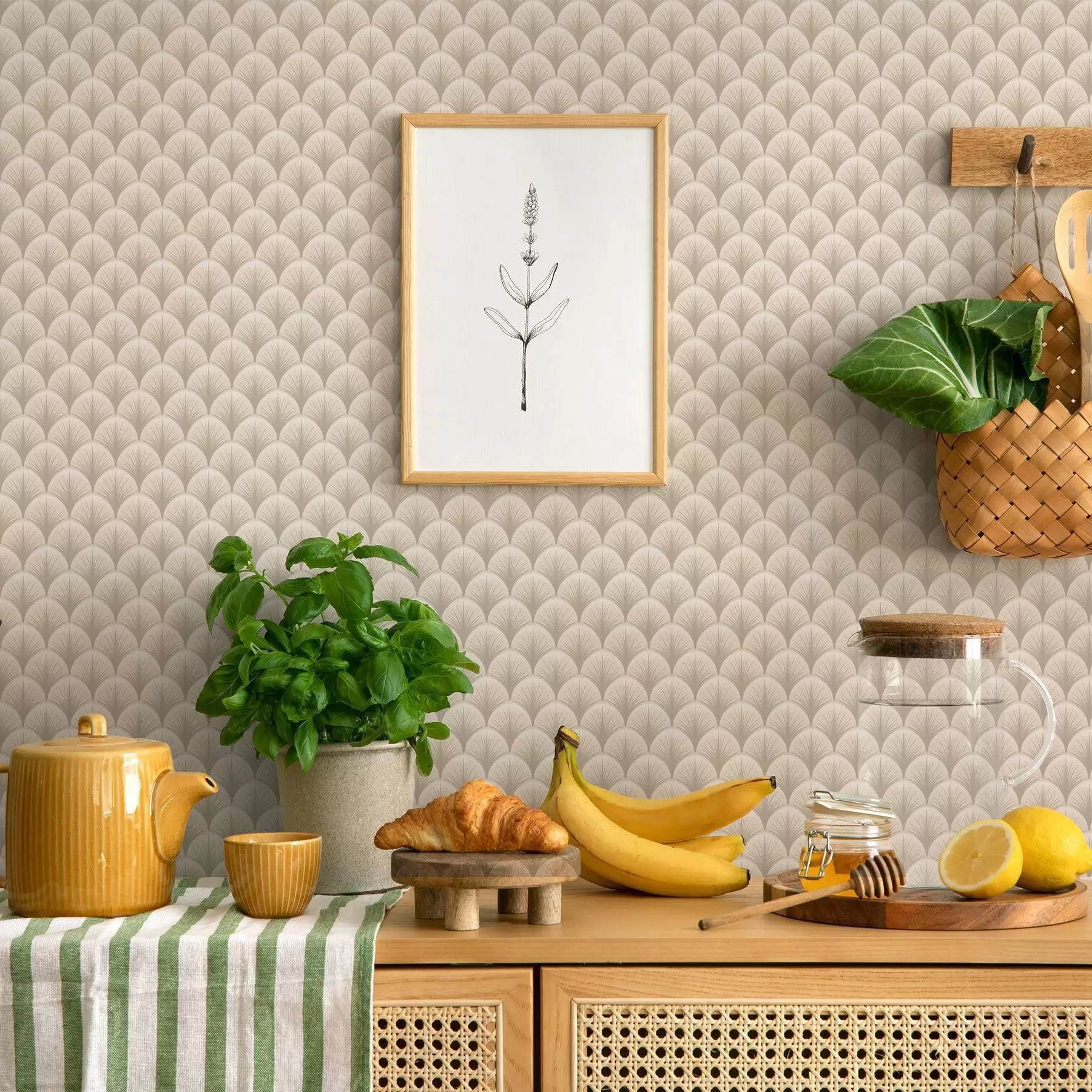 wall murals Беж лепезасти лукови са финим зрацима на светлој позадини a00978