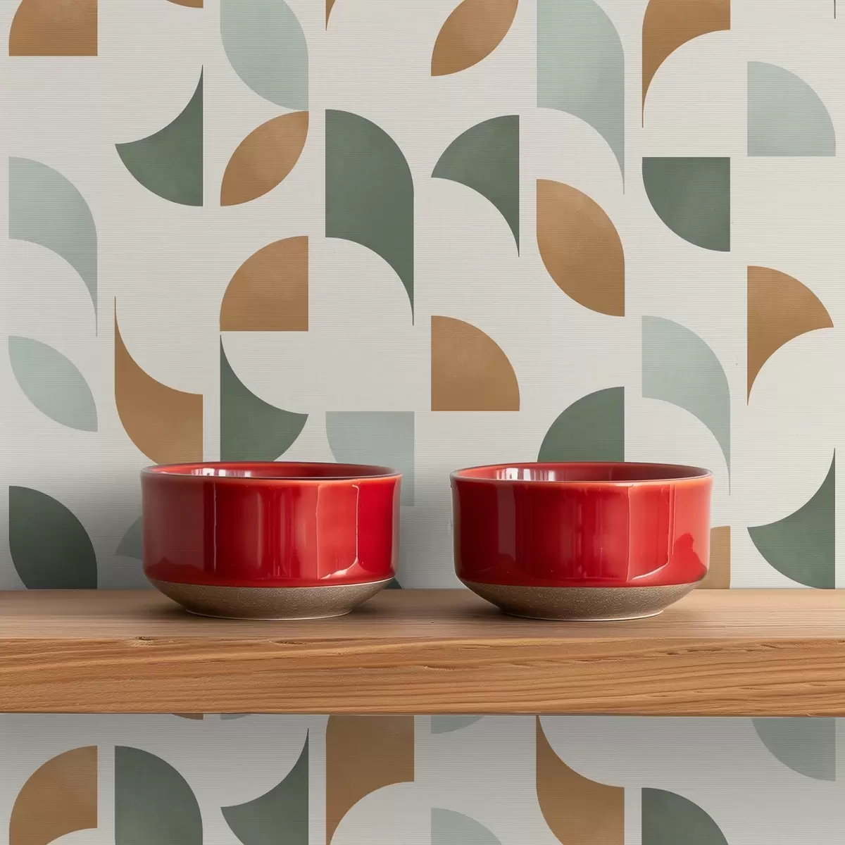 Позадина Апстрактни полукругови и листови у зеленој и теракотној боји a00985