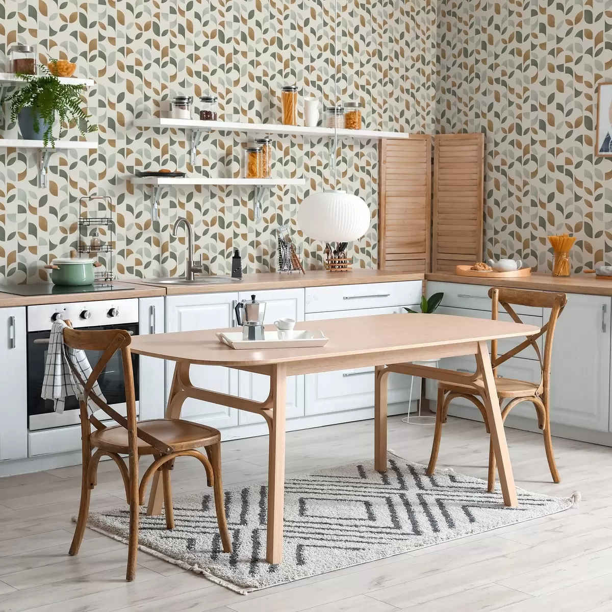 Позадина Вертикални стубови од полукругова и листова, зелено-теракота a00986