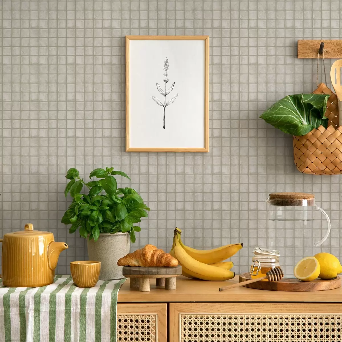 Позадина Имитација квадратних плочица у мекој сиво-зеленој палети a00988