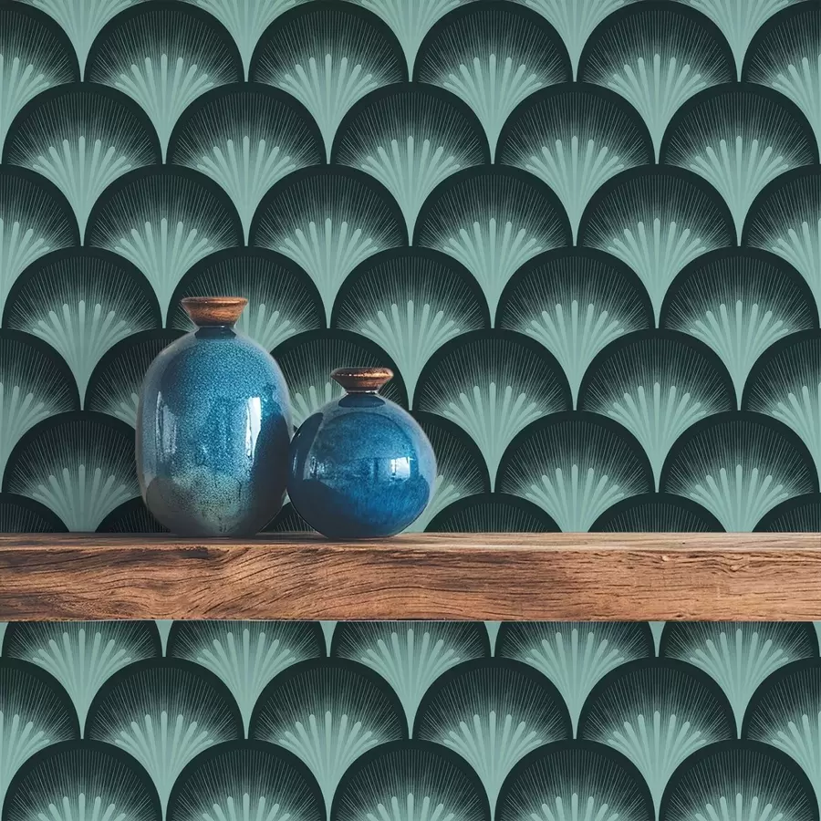 wall murals Контрастне лепезе боје менте на готово црној позадини a00990