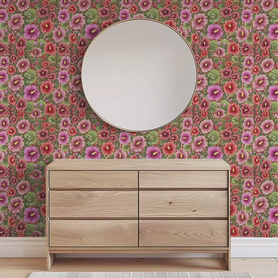 wall murals Цветајући хибискус на топлој смеђе-црвеној позадини a00993v1