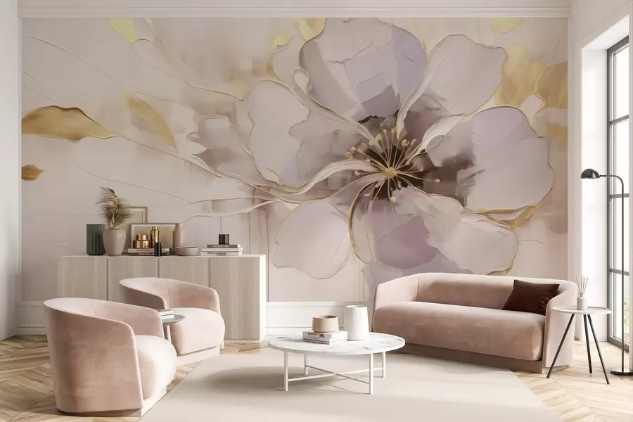 wall murals Плави цвет са жутим акцентима у апстрактном стилу потеза четкицом w09505