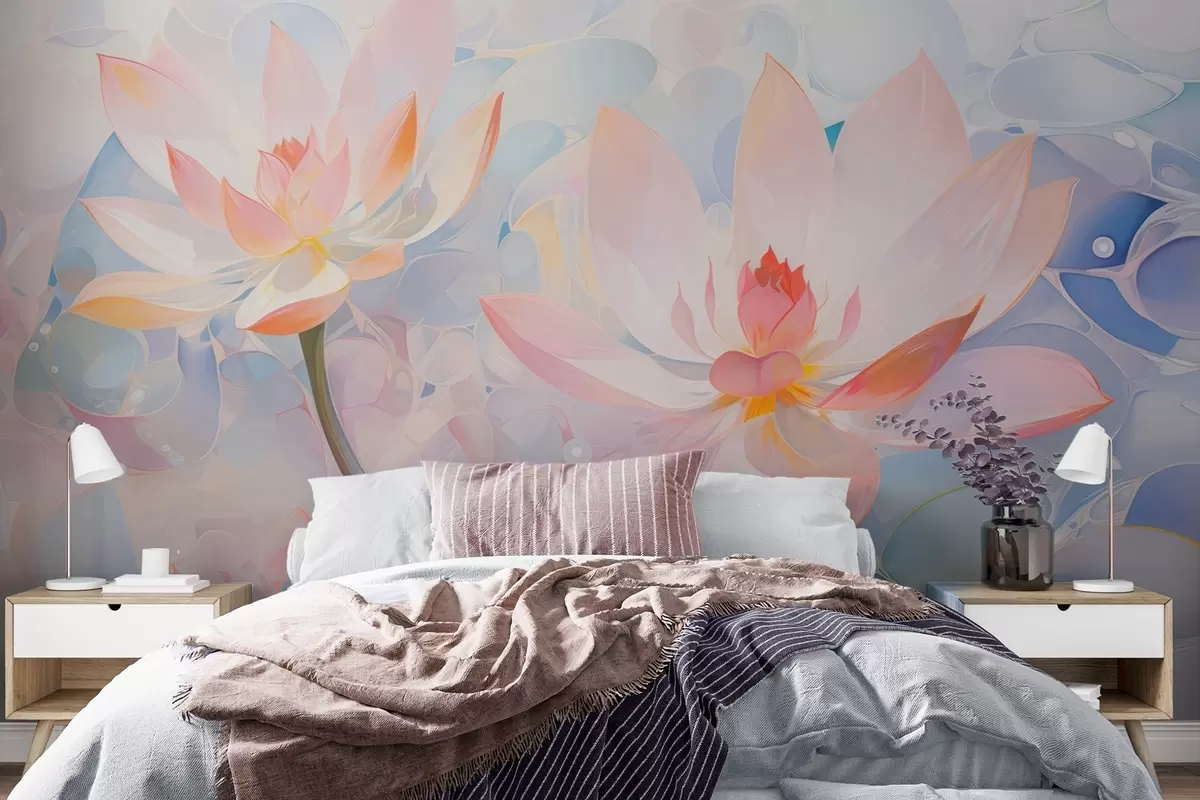 wall murals Меки пастелни цветови лотоса у акварел стилу w09512