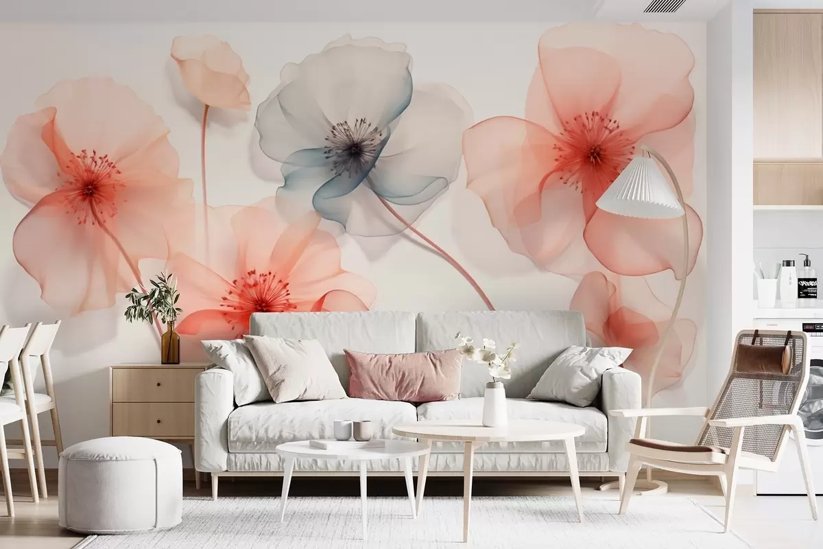 wall murals Прозирно цвеће у црвеним и плавим тоновима w09515