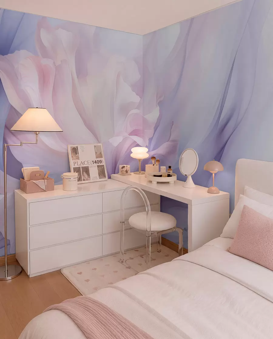 wall murals Нежна измаглица латица: прозрачан цвет у пастелно-јоргованој измаглици w09517