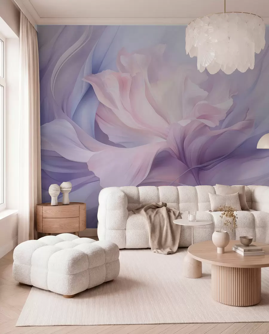 wall murals Нежна измаглица латица: прозрачан цвет у пастелно-јоргованој измаглици w09517