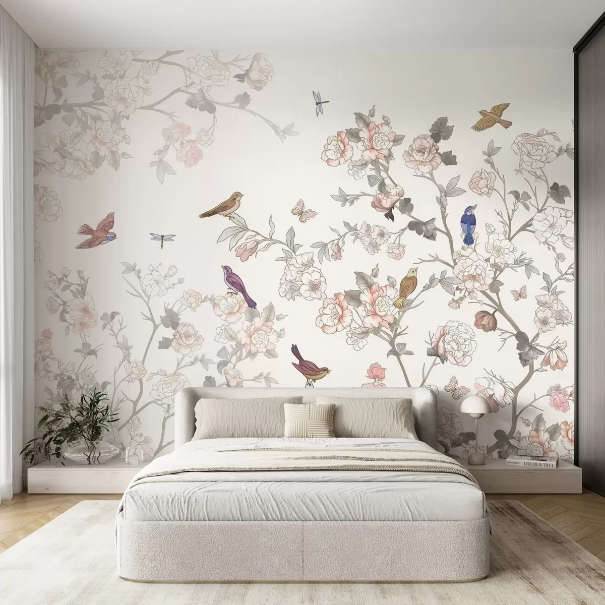 wall murals Птице близу грана са цвећем w04939