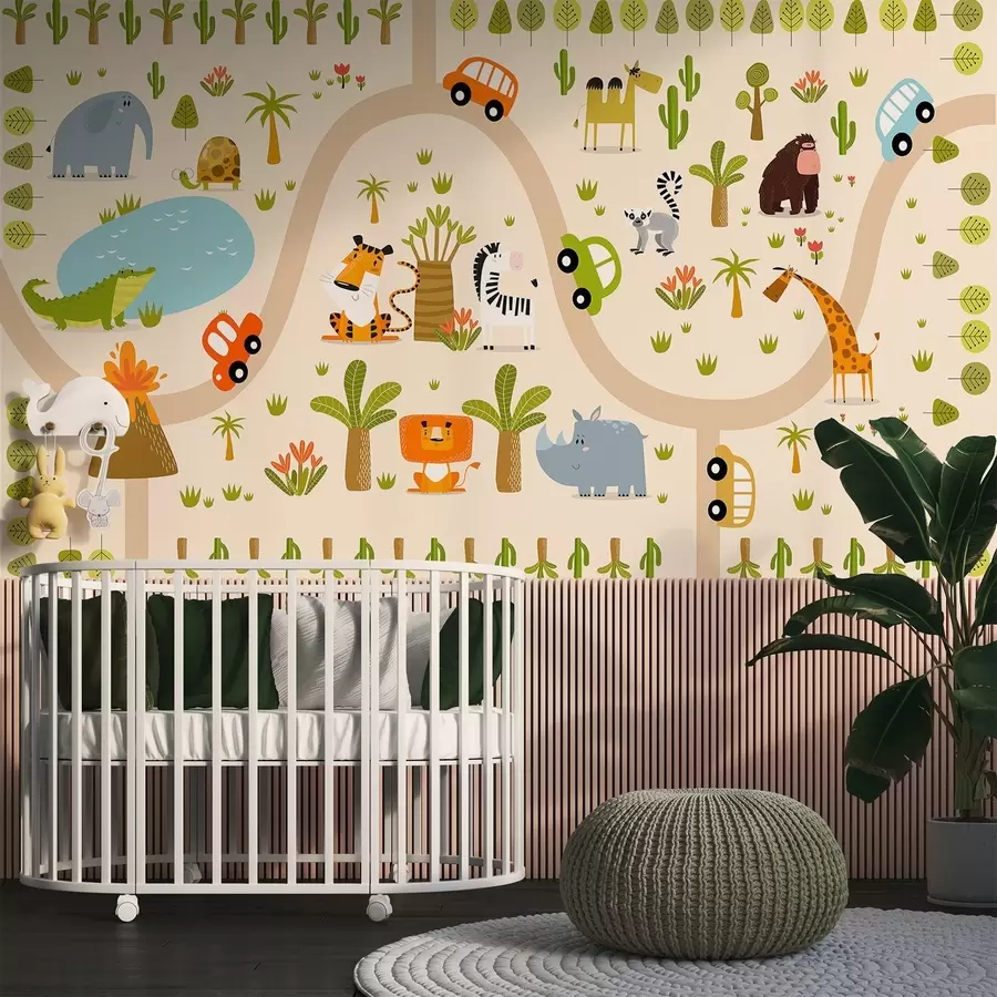 wall murals Сафари са животињама и аутомобилима w04931