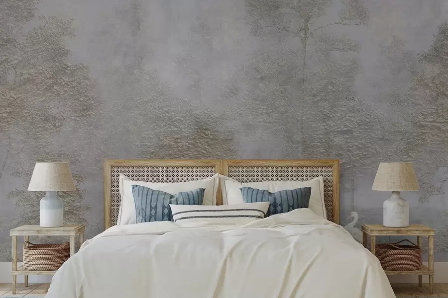 wall murals Магловита шума са белом чапљом и меком текстуром w04953