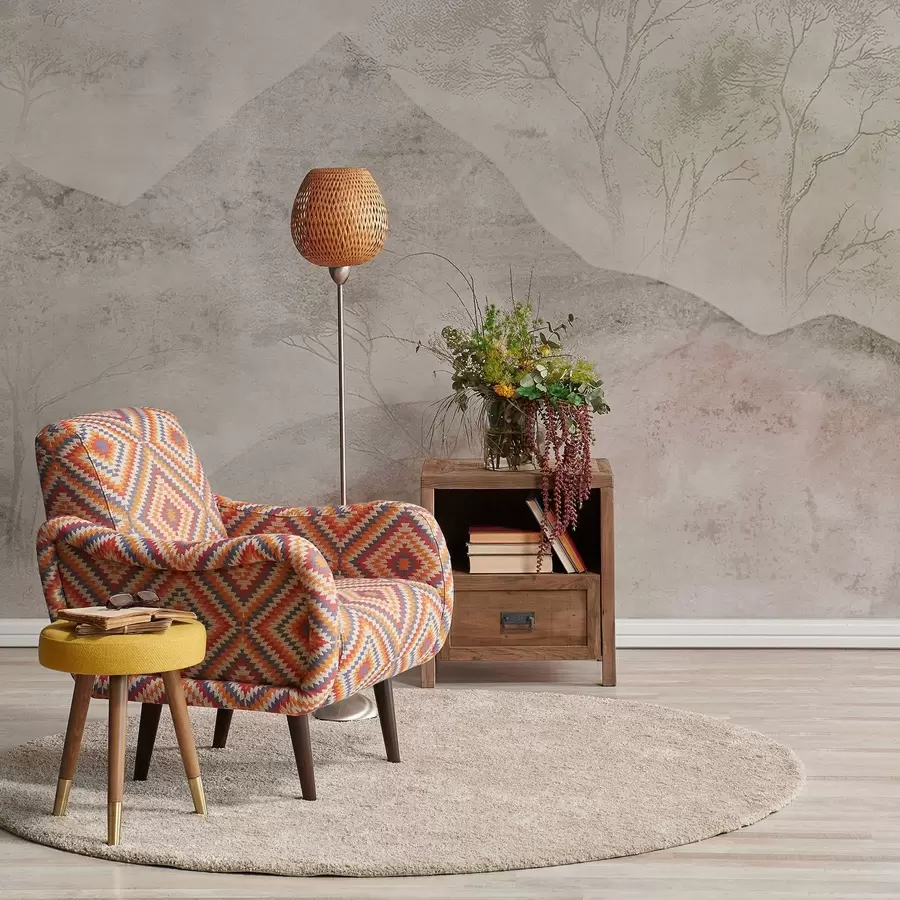 wall murals Меке пастелне планине и дрвеће у лаганој магли w04954