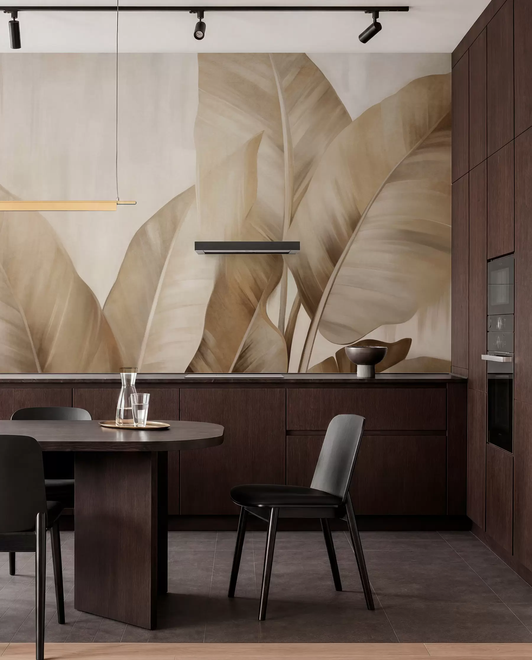 wall murals Текстурирани велики, светло смеђи листови банане на светло беж позадини, са меком и минималистичком естетиком w09586