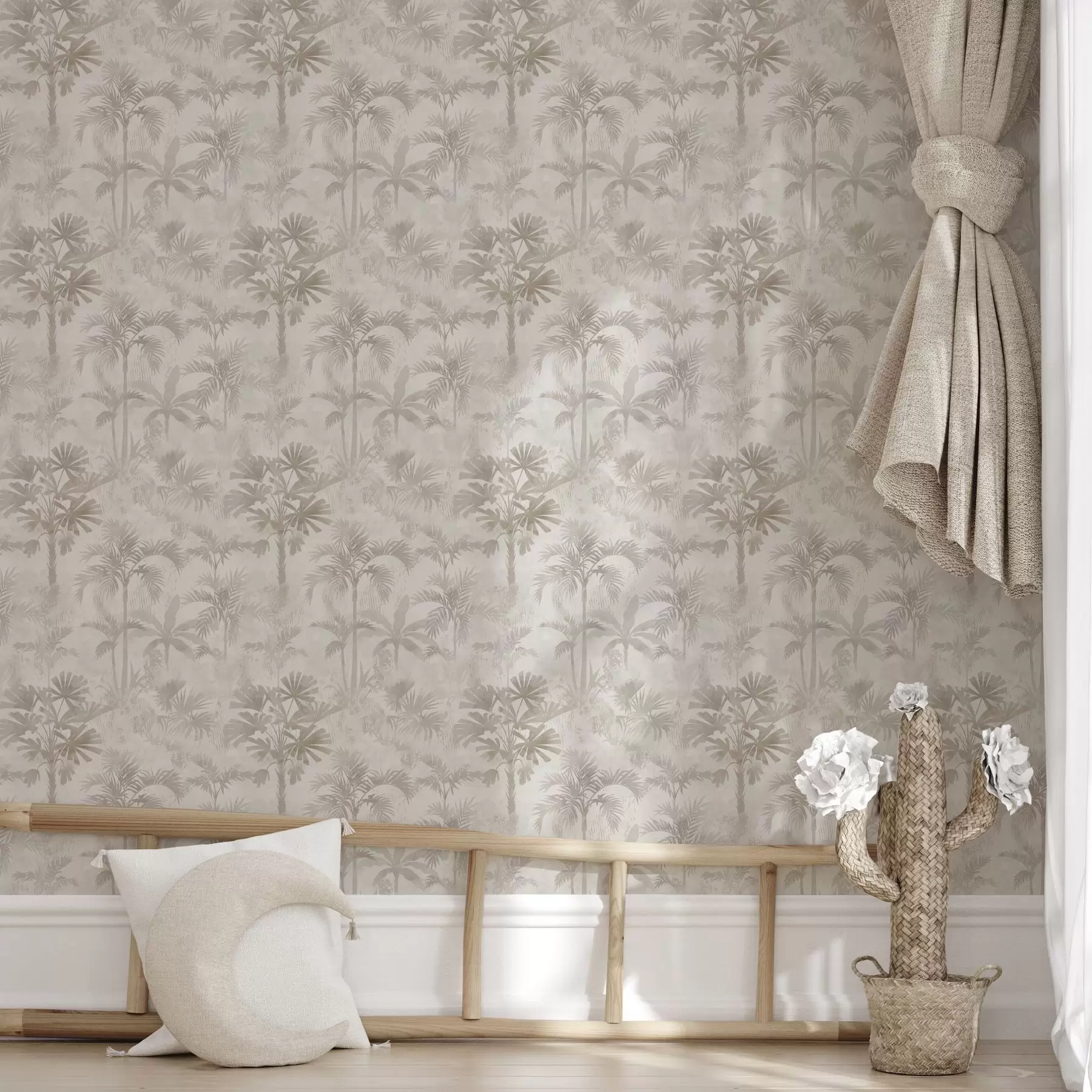 wall murals Магловити палмин гај у топлим беж тоновима a00881