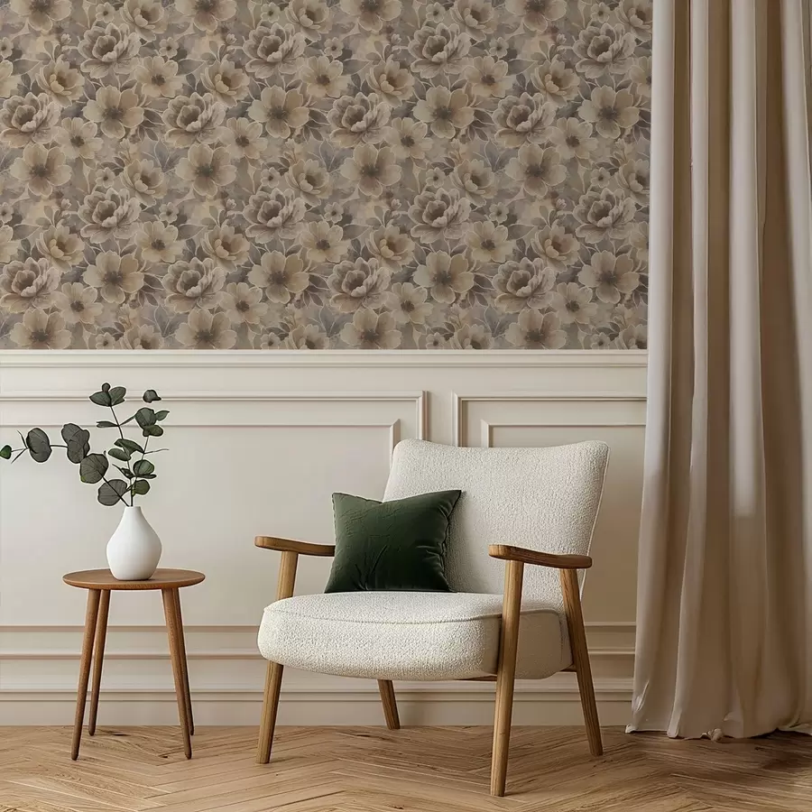 wall murals Сликовито беж цвеће на димљеној апстрактној позадини a00884