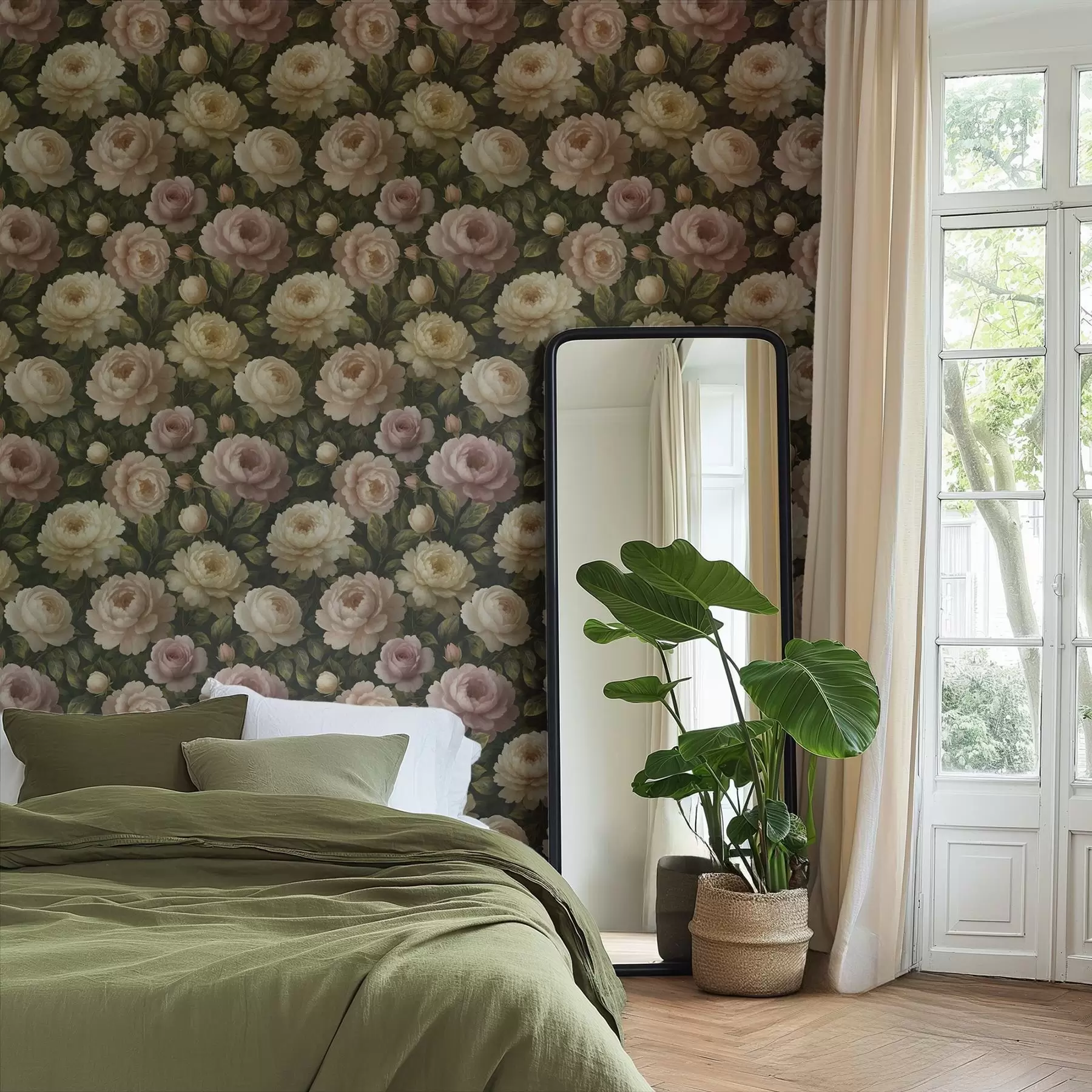 wall murals Романтични божури на тамној ботаничкој позадини a00893