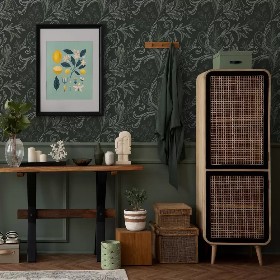 wall murals Дубока шума, увијени листови у кредасто зеленим тоновима a00935v2