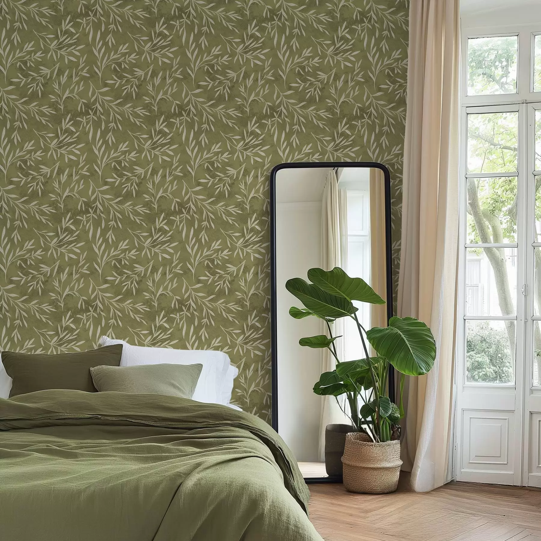 wall murals Крем-беле гранчице на топлој маслинастој текстурираној позадини a00936v1