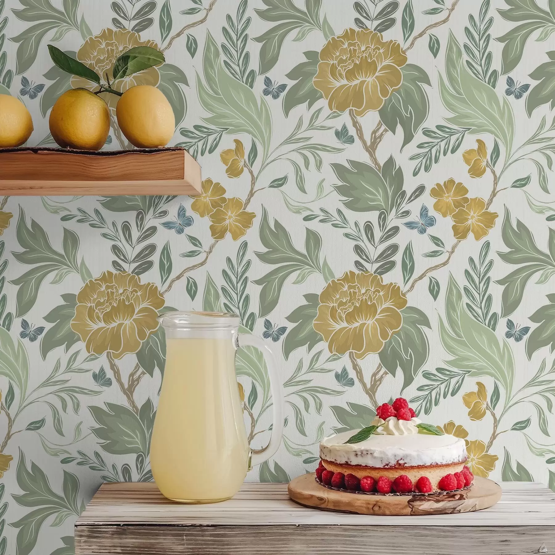 wall murals Велики жути божури и зеленило на светлој позадини a00941