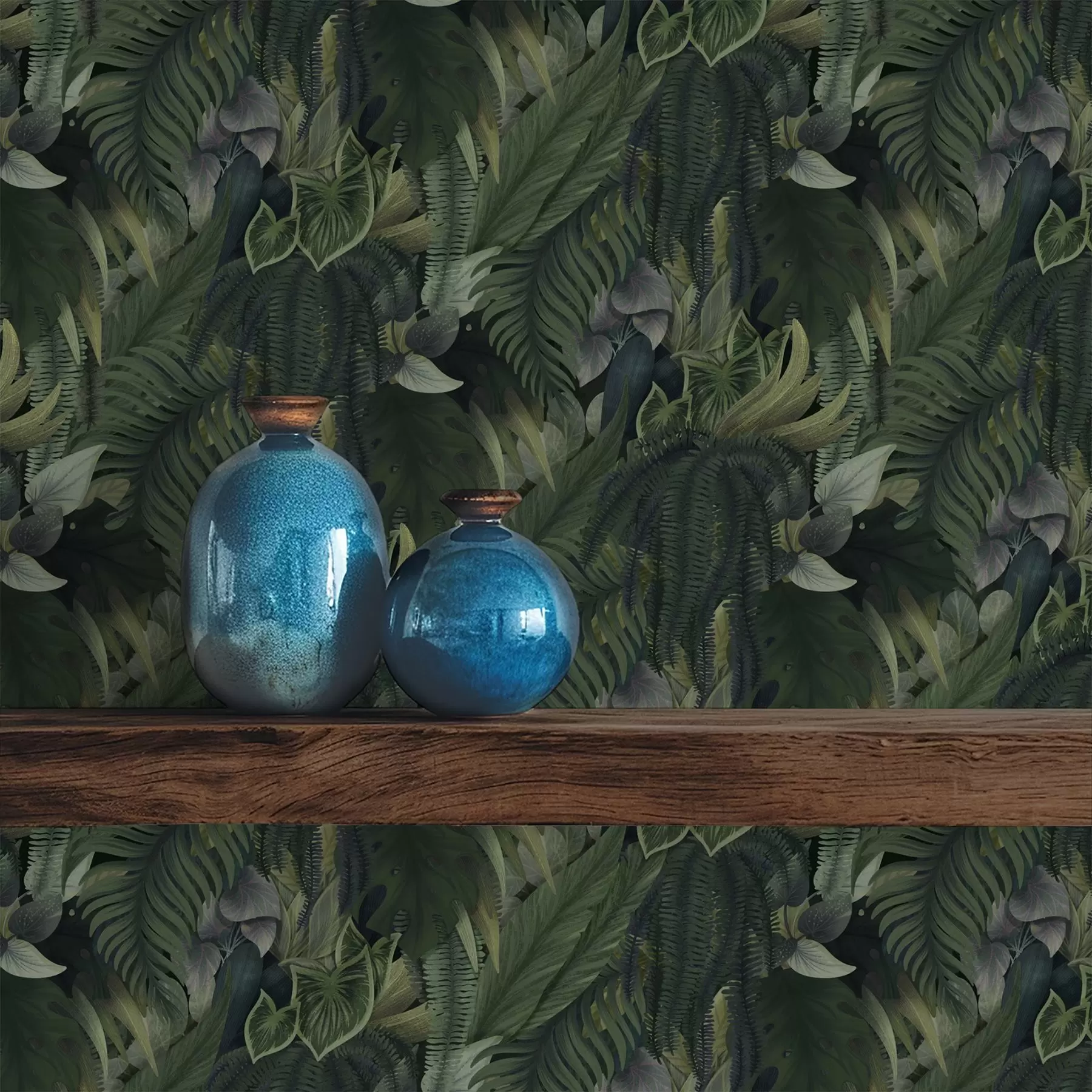 wall murals Густо тропско лишће у дубоко зеленим шикарима a00943