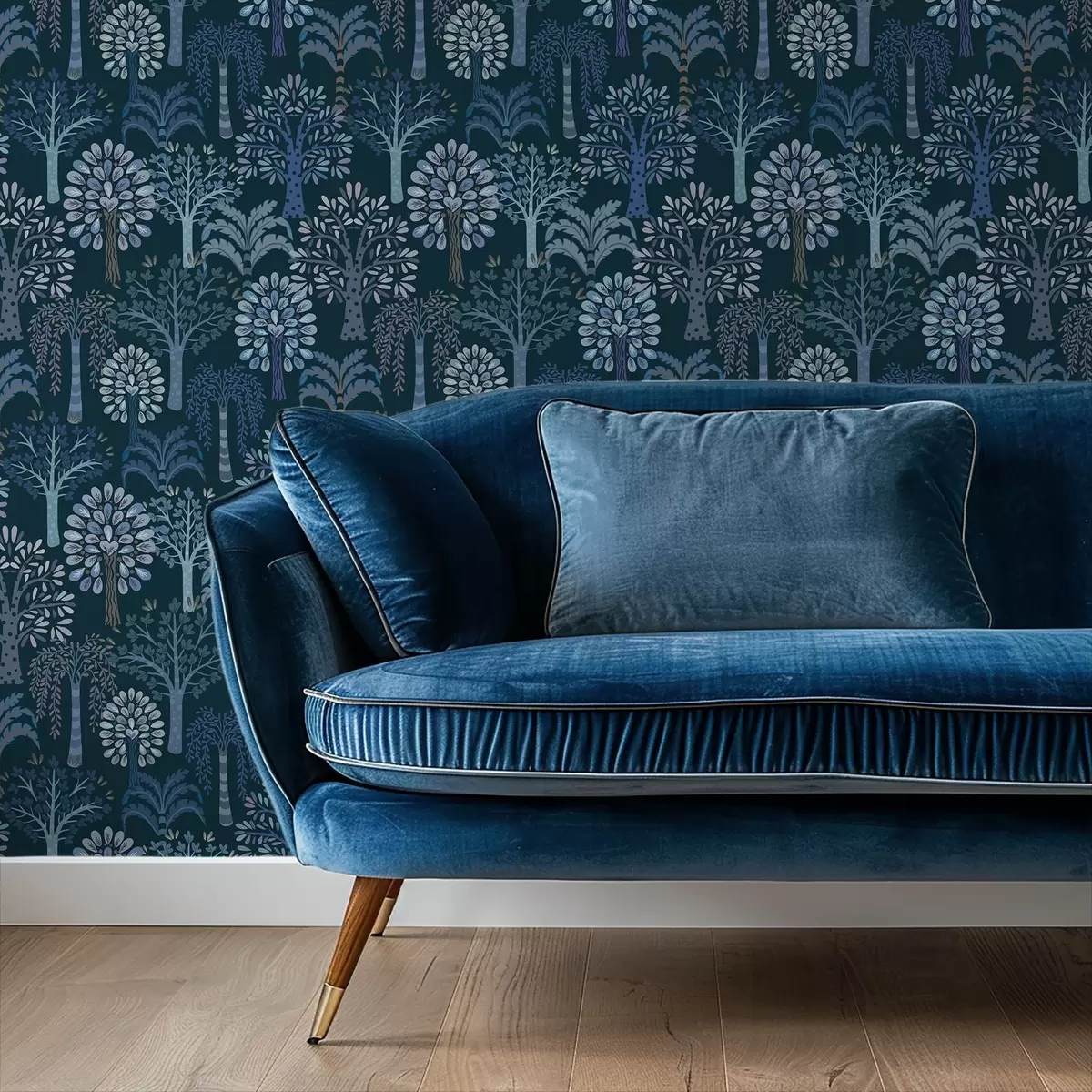 Позадина Ноћна шума са украсним дрвећем у плавим нијансама a00960v2