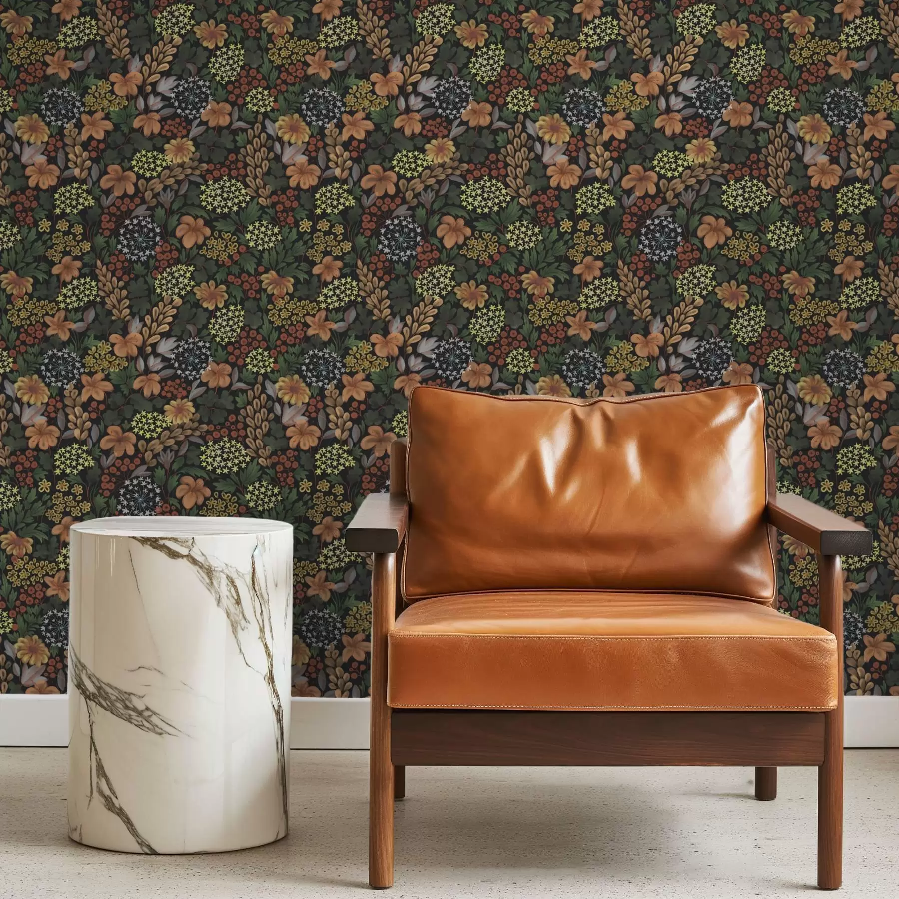 wall murals Топла ноћна башта са жутим цвећем и бујним лишћем a00996v1