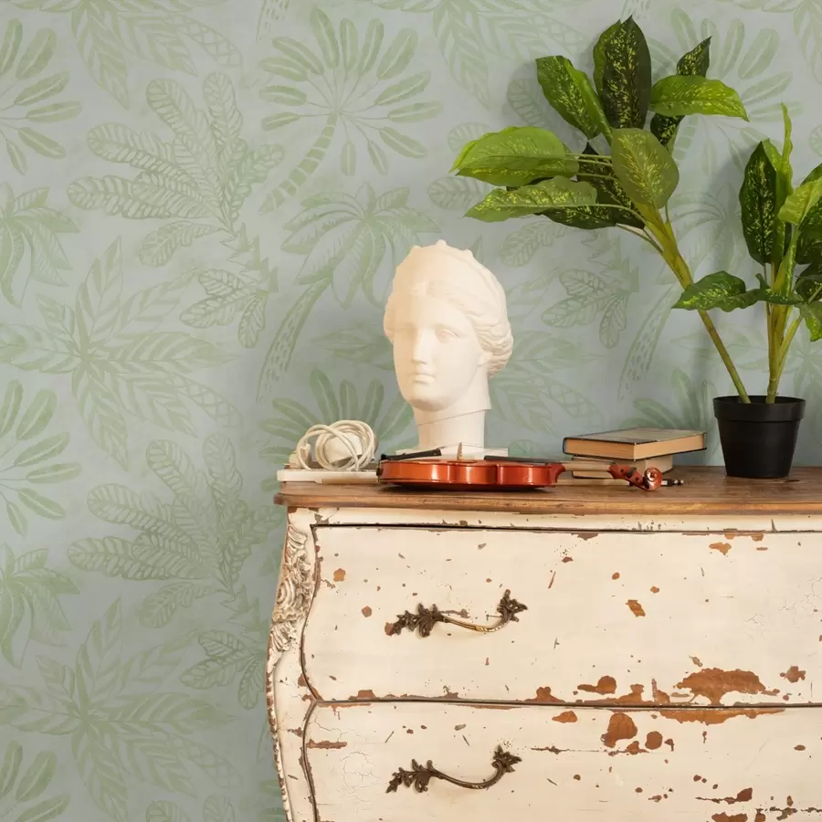 wall murals Скицирани тропски листови у свежим светлозеленим тоновима a01001v1