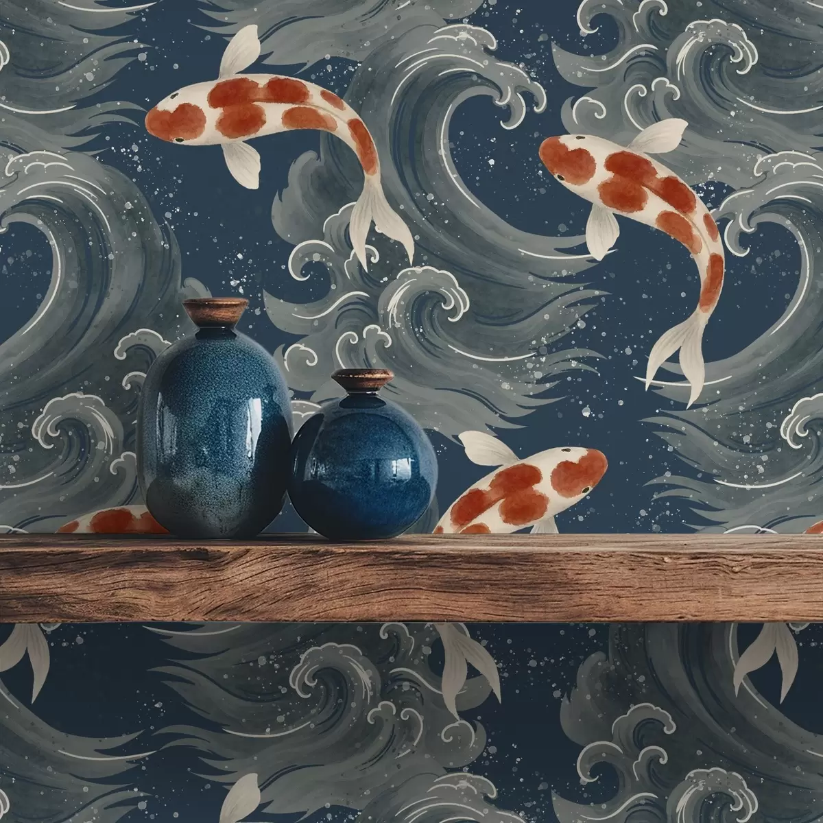 Позадина Кои рибе пливају међу драматичним океанским таласима a01019