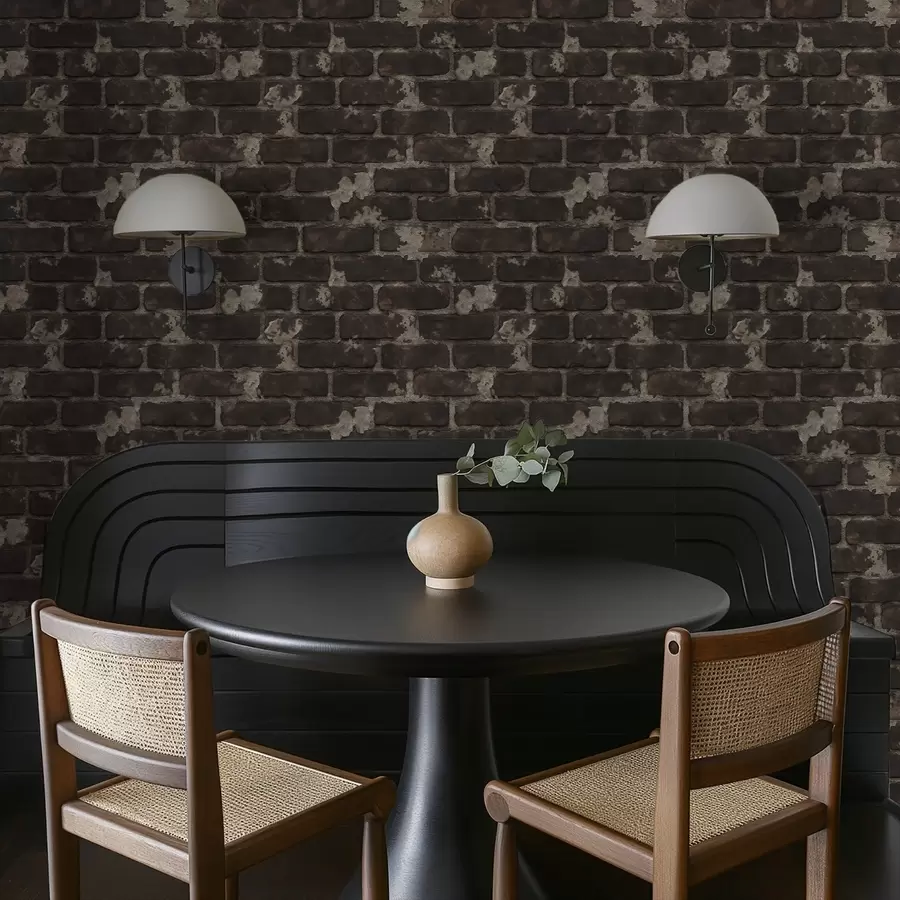 wall murals Затамњени стари зид од цигле са истрошеним закрпама a01030