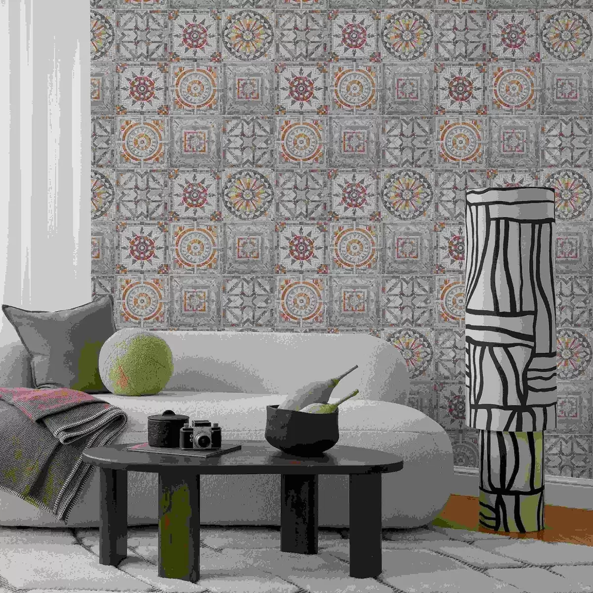 Позадина Стари камени мозаични медаљони са излизаним детаљима a01042