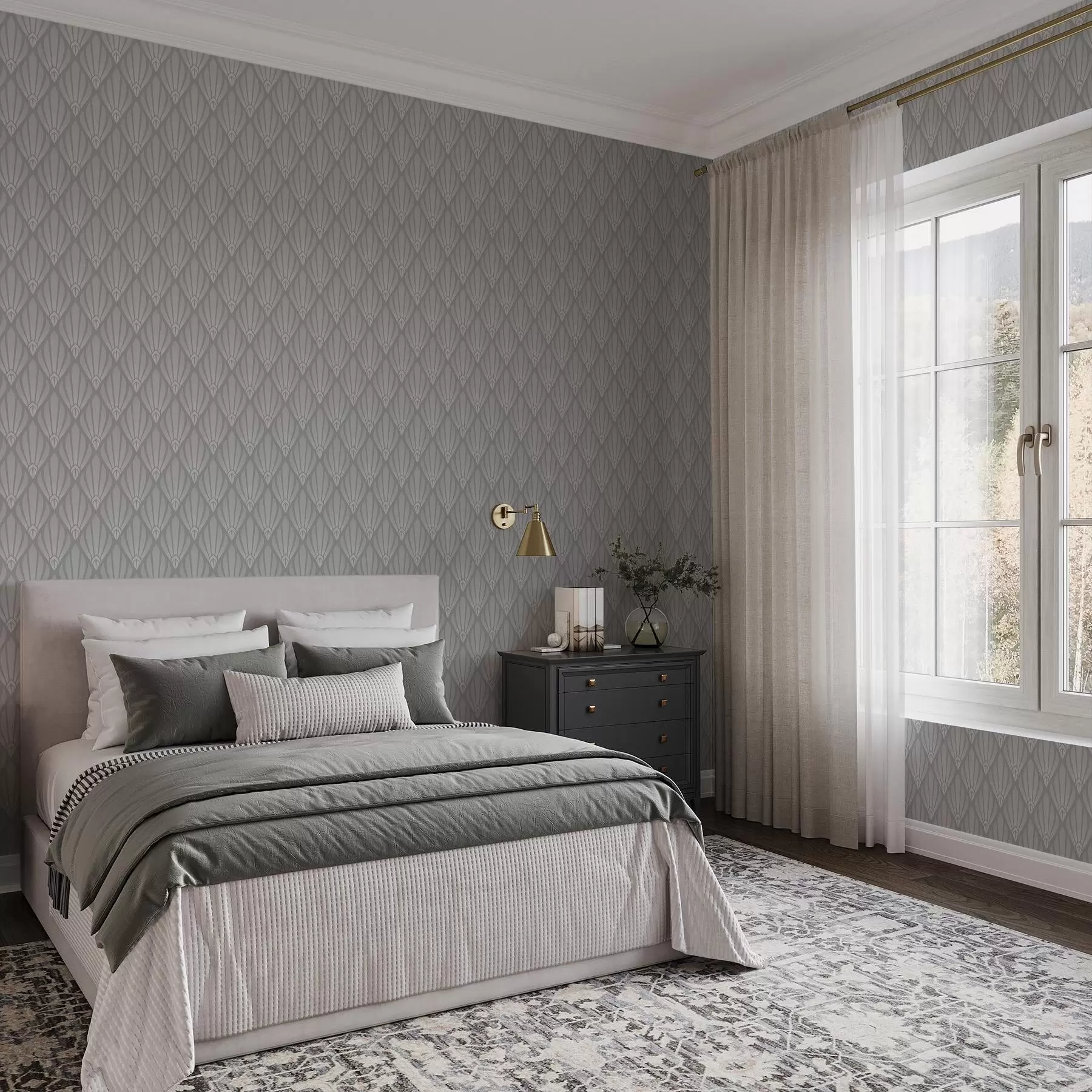 wall murals Сиви арт деко са лепезастим облицима a01064