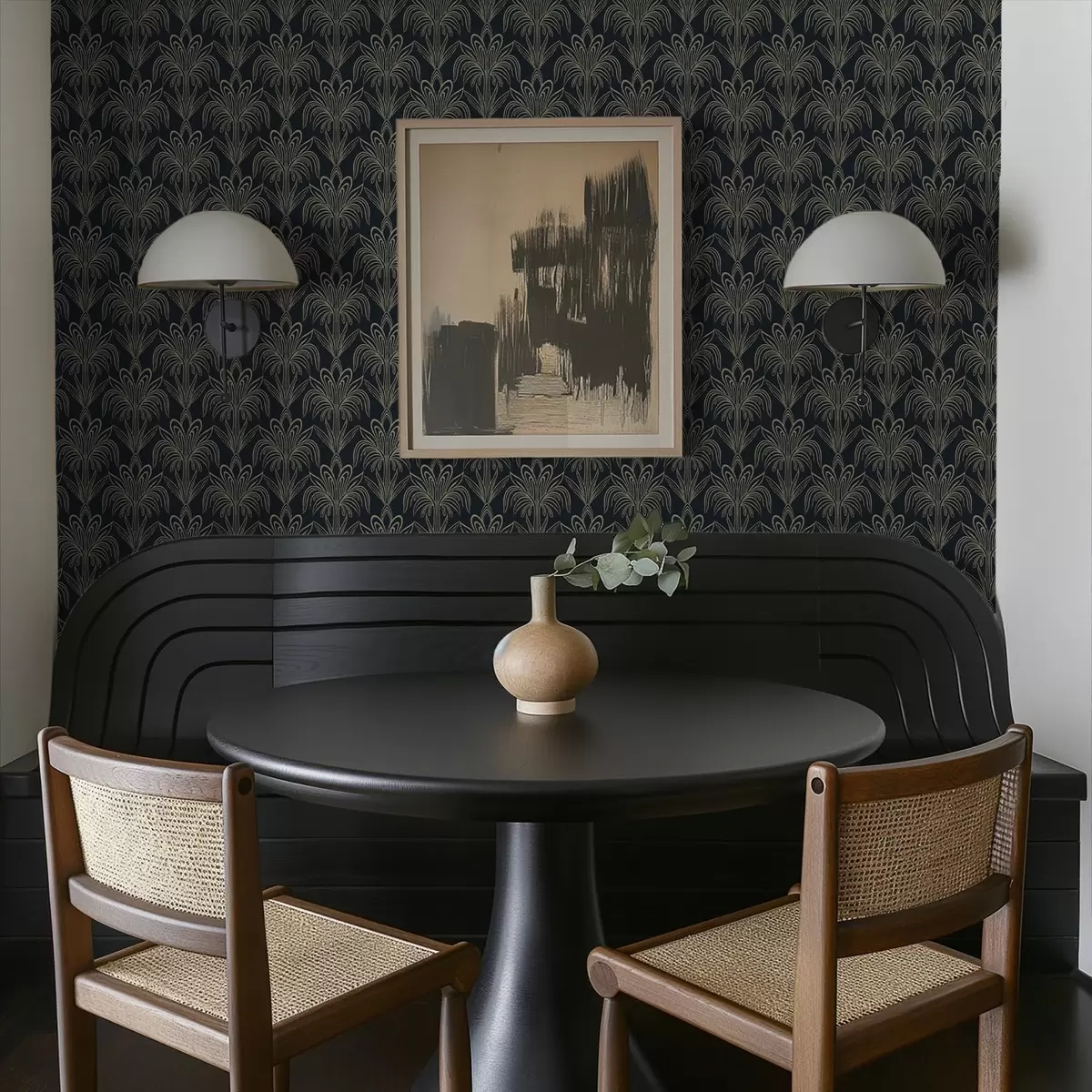 Позадина Тамни арт деко украс са стилизованим биљкама a01065