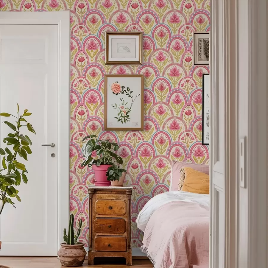 wall murals Лукови са ружичастим цвећем у фолклорном стилу a01080